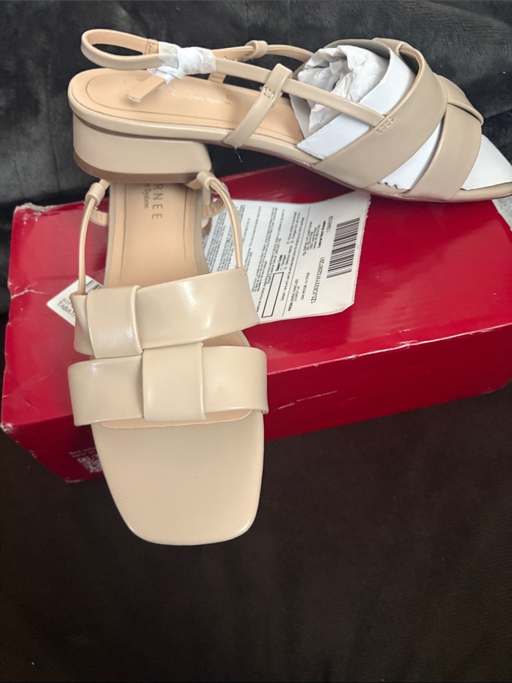 Journee Collection Beige Braided Strap Low Block Heel Sandals